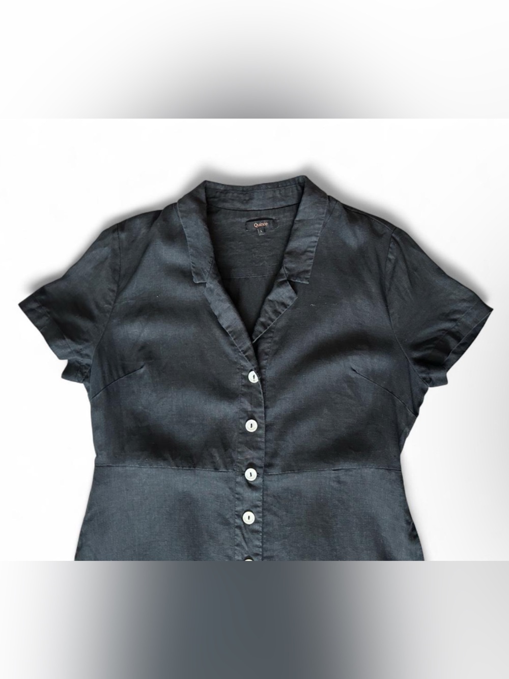 Quince 100% European Linen Button-Front Black Short-Sleeve Dress Women’s - Large - Picture 4 of 12